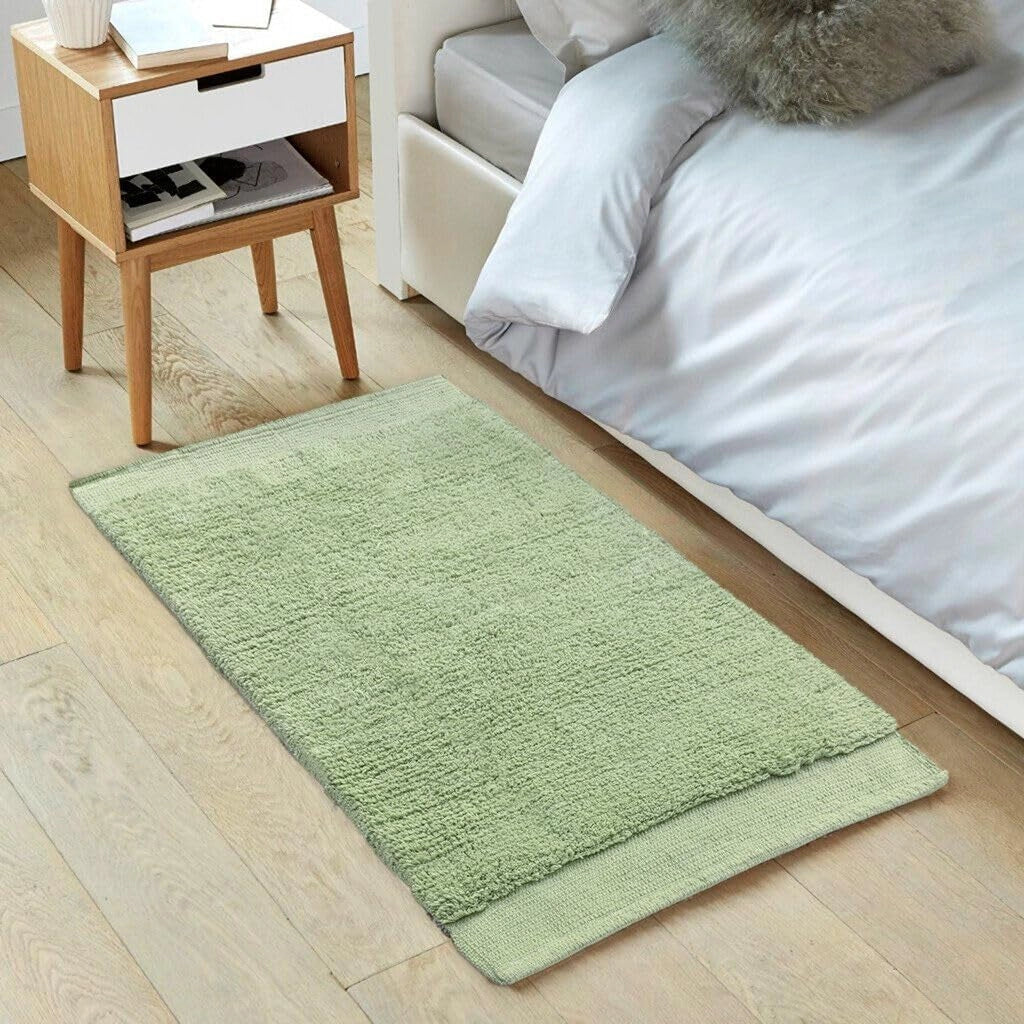 Tappeto Scendiletto Camera Doccia Bagno 60x120 Cm Morbido Puro Cotone Assorbente Antiscivolo Verde