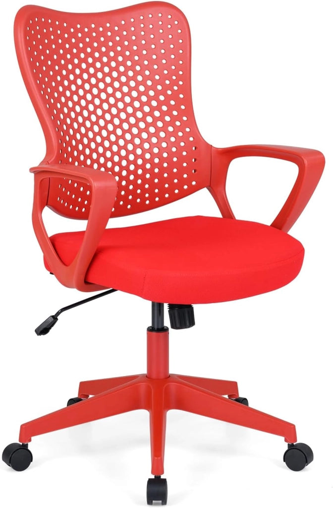 Sedia da Ufficio Ergonomica, con Schienale Reclinabile, Regolabile in Altezza, Sedia Scrivania con Seduta Girevole 360°e Ruote per Ufficio, Studio e Soggiorno, Portata 150 kg (Rosso)