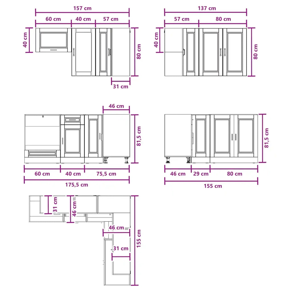 Unità Cucina PORTO 8 pcs Nero Legno ingegnerizzato 3438412