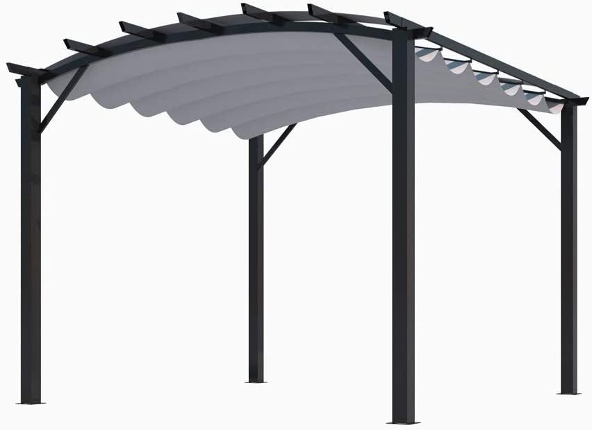 Pergola Foresta gazebo in alluminio ad arco con telo retrattile colore grigio, dimensioni 340x330x240H