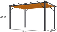 Pergola Foresta gazebo in alluminio con telo retrattile colore ruggine, dimensioni 400x300x230H