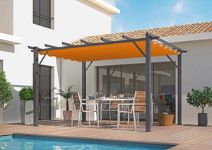 Pergola Foresta gazebo in alluminio con telo retrattile colore ruggine, dimensioni 400x300x230H