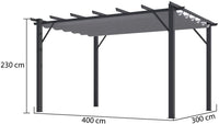 Pergola Foresta gazebo in alluminio con telo retrattile colore grigio, 140gr, dimensioni 400x300x230H