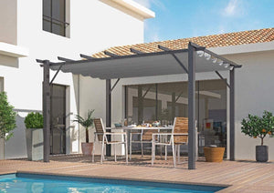 Pergola Foresta gazebo in alluminio con telo retrattile colore grigio, 140gr, dimensioni 400x300x230H