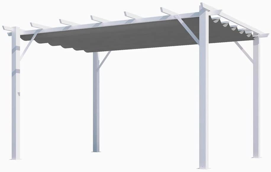 Pergola Foresta gazebo in alluminio colore bianco con telo retrattile grigio 140g/mq, dimensioni 400x300x230H