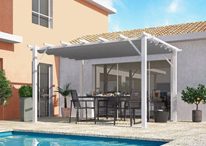 Pergola Foresta gazebo in alluminio colore bianco con telo retrattile grigio 140g/mq, dimensioni 400x300x230H