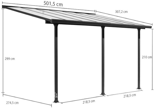 Tettoia Foresta veranda in alluminio e policarbonato 307x501
