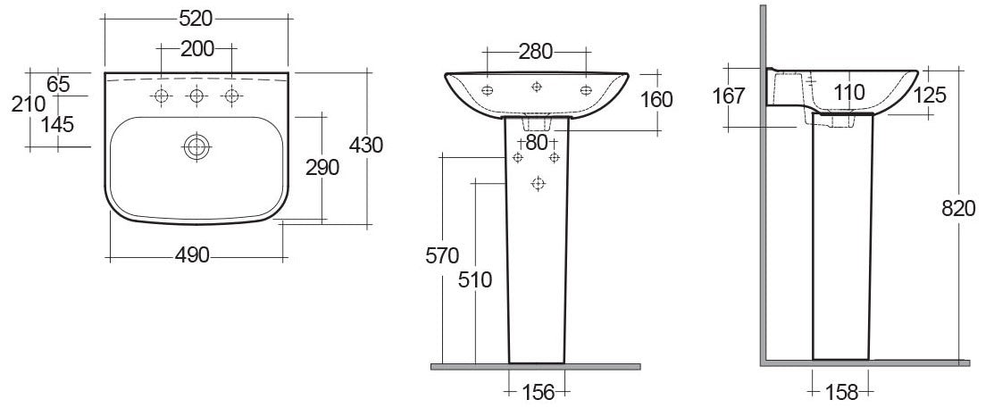 Lavabo sospeso serie origin 65 cm