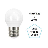 LAMPADINA SFERETTA A LED 4,9W LUCE FREDDA 6500K 470 LUMEN E27 BOT LIGHTING