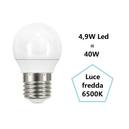 LAMPADINA SFERETTA A LED 4,9W LUCE FREDDA 6500K 470 LUMEN E27 BOT LIGHTING