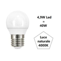 LAMPADINA SFERETTA A LED 4,9W LUCE NATURALE 4000K 470 LUMEN E27 BOT LIGHTING