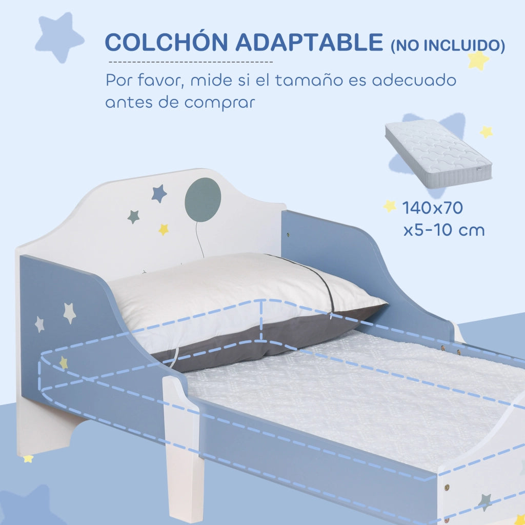 Letto per Bambini con Stampa Stelle ¨C Zephmum ¨C Legno 143x74x59 cm Blu e Bianco