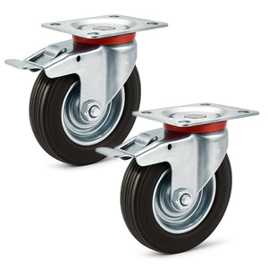 Set 2 ruote piroettanti, freno doppio blocco, Rotella 160mm max 130kg, metallo e gomma piena