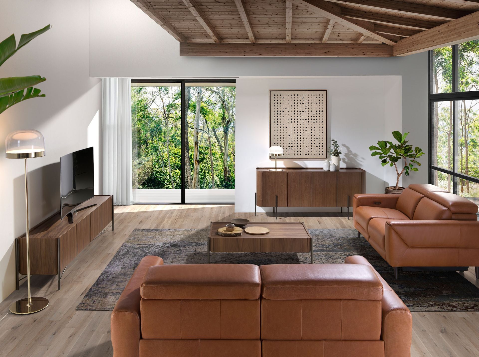 Porta TV in noce e acciaio scuro