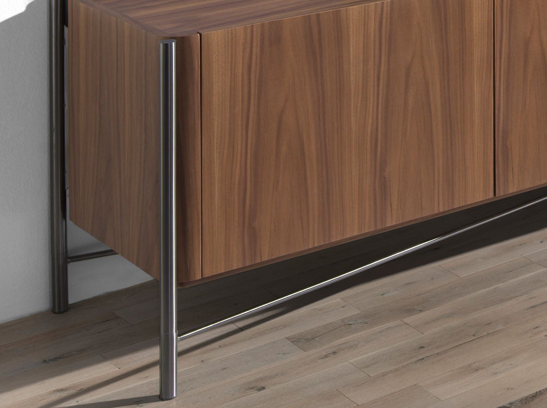 Porta TV in noce e acciaio scuro