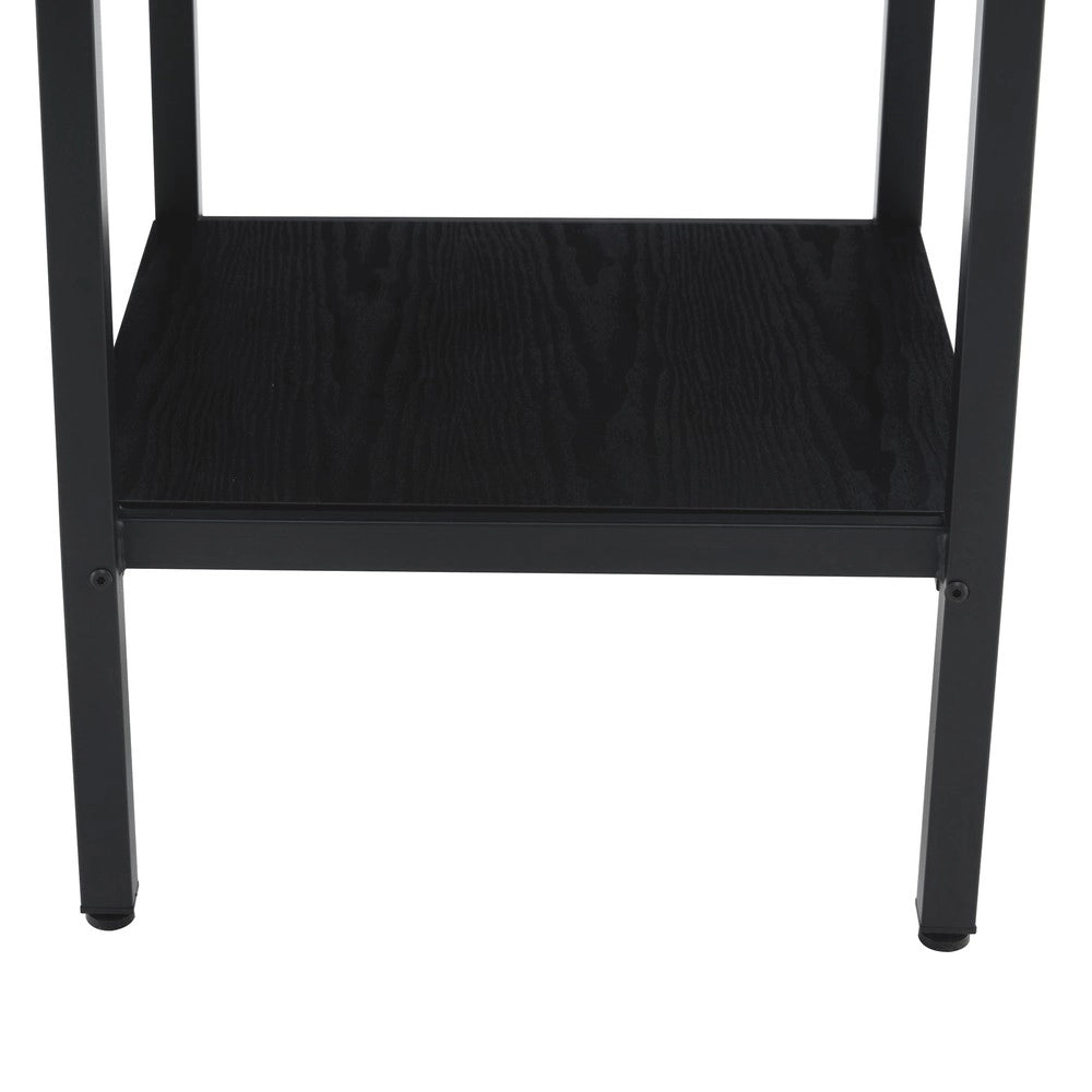 Tavolo da Pranzo Rotondo con Ripiano ¨C MINIMAL ¨C Nero, Legno e Metallo, per 4-6 Persone