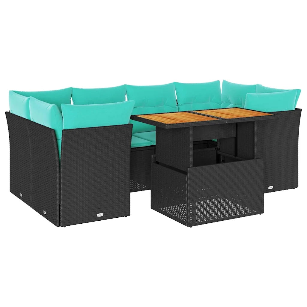 Set Divani da Giardino con Cuscini 7pz Nero Polyrattan