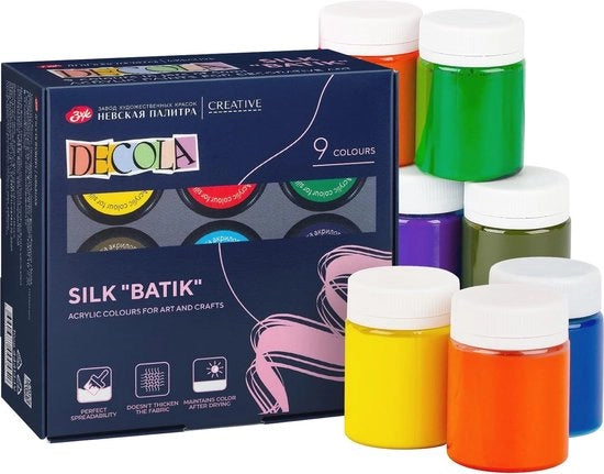 Kit di vernice per stoffa 9x50ml | Vernice lavabile per tessuti per batik | Set di colori per artisti