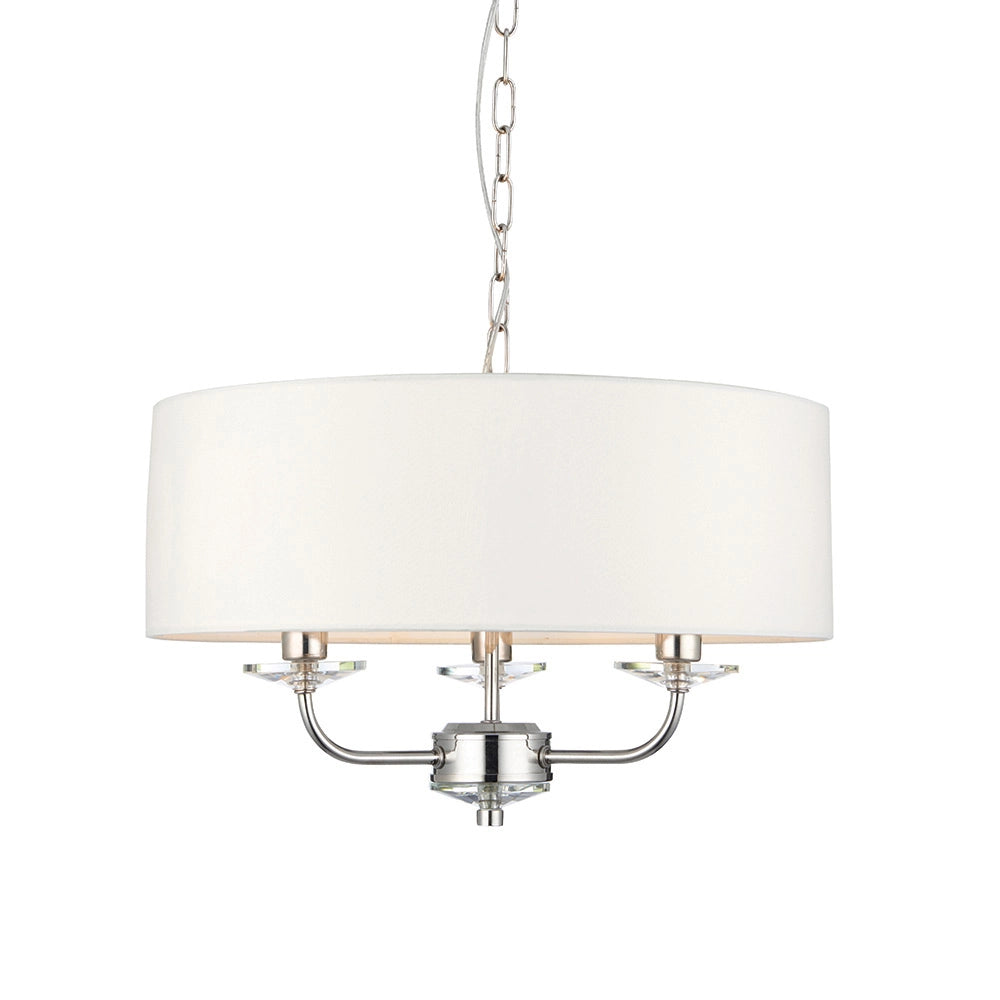 Lampadario 3 luci Nixon nichel chiaro paralumi bianchi E14