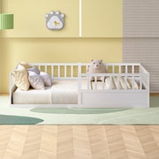 Letto per bambini, 140 x 200 cm, struttura in legno massello, sponde di sicurezza, bianco