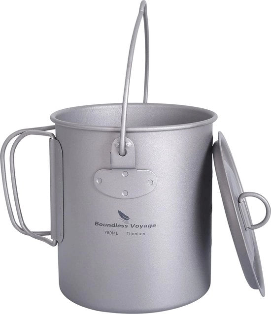 Pentola in Titanio - Portatile - con Coperchio - Maniglia Ripiegabile - Esterno - Ultraleggera - Pentola da Campeggio - Tazza da Tè con Fork - Pic-Nic - Attrezzo da Cucina - 300ml - 420ml - 600ml - 750ml - 900ml - 1100ml - 1200ml - X01NSK525