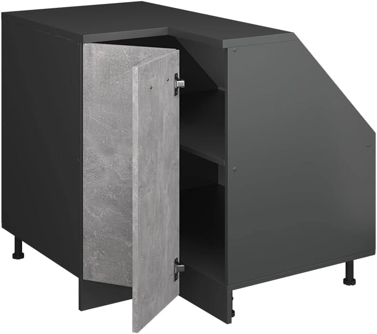 Mobile sottotetto Mobile angolare Rion, Calcestruzzo, 75.6 x 81.6 cm con 1 porta, carcassa dell’armadio profondità 60 cm, adatto per il salvaspazio sotto tetti spioventi