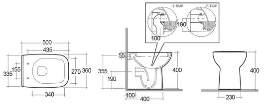 Vaso origin filo muro con scarico universale