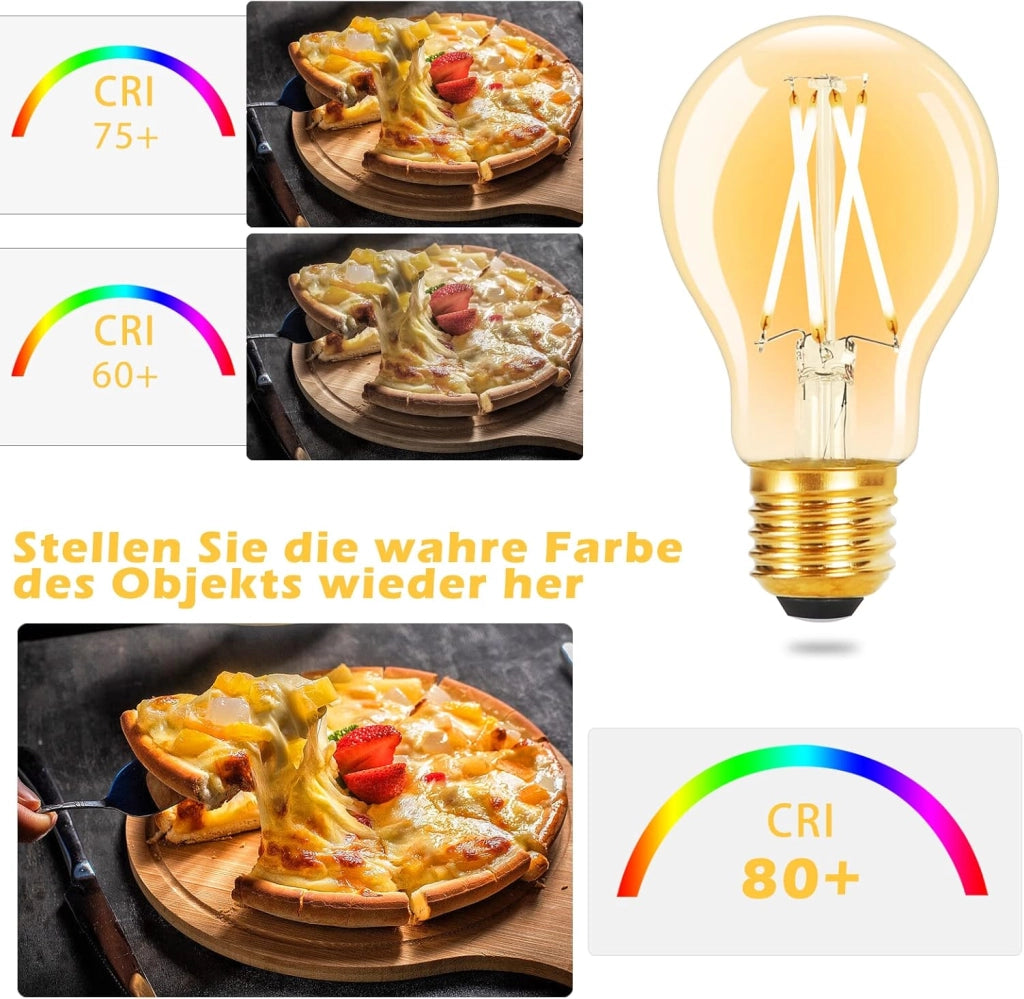 ZMH Confezione da 6 lampadine LED E27 A60 4W 2700K filamento Edison vetro trasparente bianco caldo stile retrò