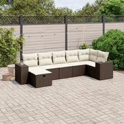 Set Divani da Giardino 7 pz con Cuscini Marrone in Polyrattan
