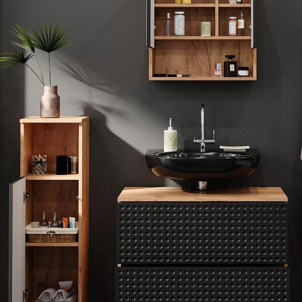 Set mobili bagno Irma, Antracite puntinato, 3 pezzi, con cabinet midi