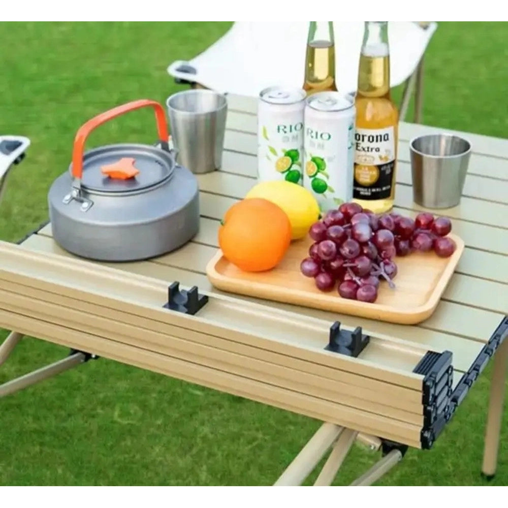 Trade Shop - Tavolo Da Campeggio Pieghevole Da Esterno Portatile Giardino Balcone Pic Nic Beige 632836 -