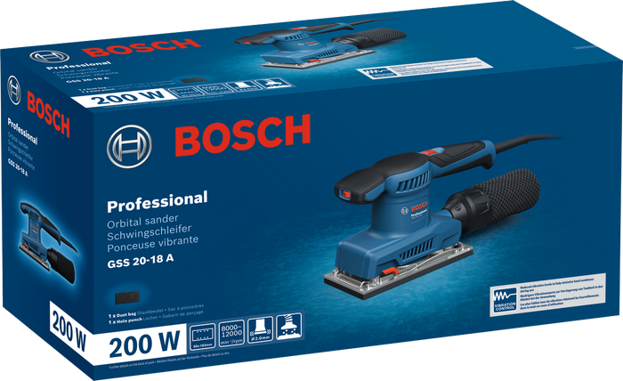 Bosch GSS 20‑18 A Professional – Levigatrice Orbitale 200W, 90×183 mm