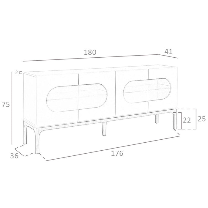 Credenza in legno grigio e noce con illuminazione interna