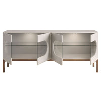 Credenza in legno grigio e noce con illuminazione interna