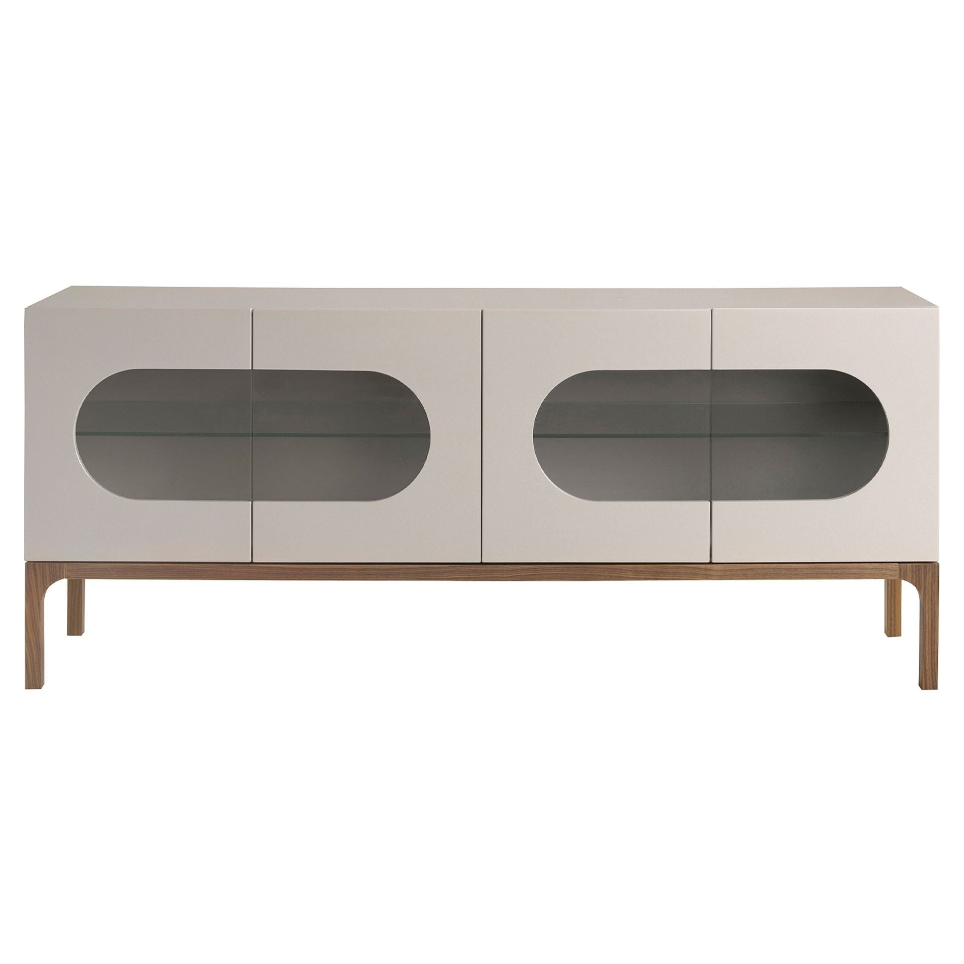 Credenza in legno grigio e noce con illuminazione interna