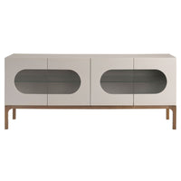 Credenza in legno grigio e noce con illuminazione interna