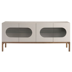 Credenza in legno grigio e noce con illuminazione interna