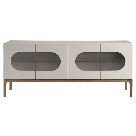 Credenza in legno grigio e noce con illuminazione interna