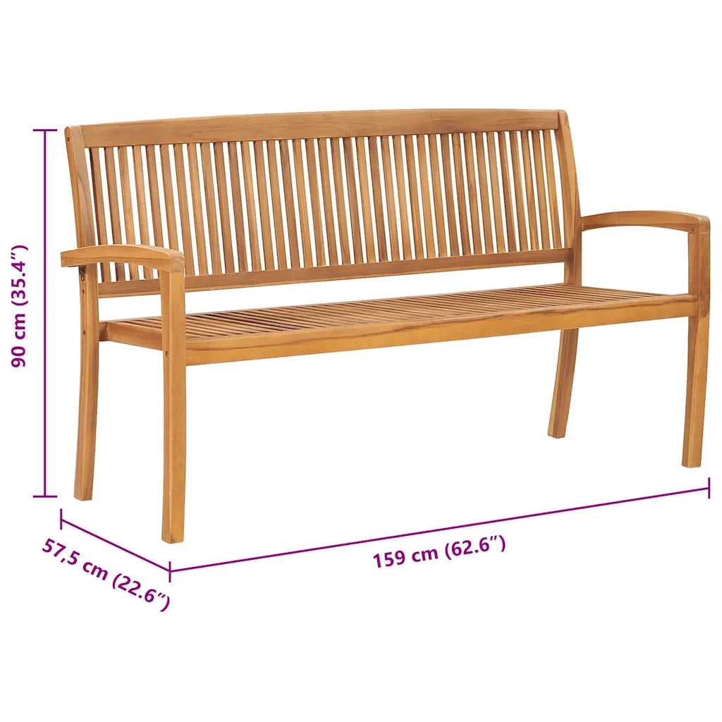 Panchina Giardino Impilabile 3 Posti 159 cm Legno Massello Teak