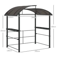 Gazebo per Barbecue con Tetto e 2 Ripiani Portaoggetti, in Metallo e PC, 240x150x230cm, Grigio Scuro