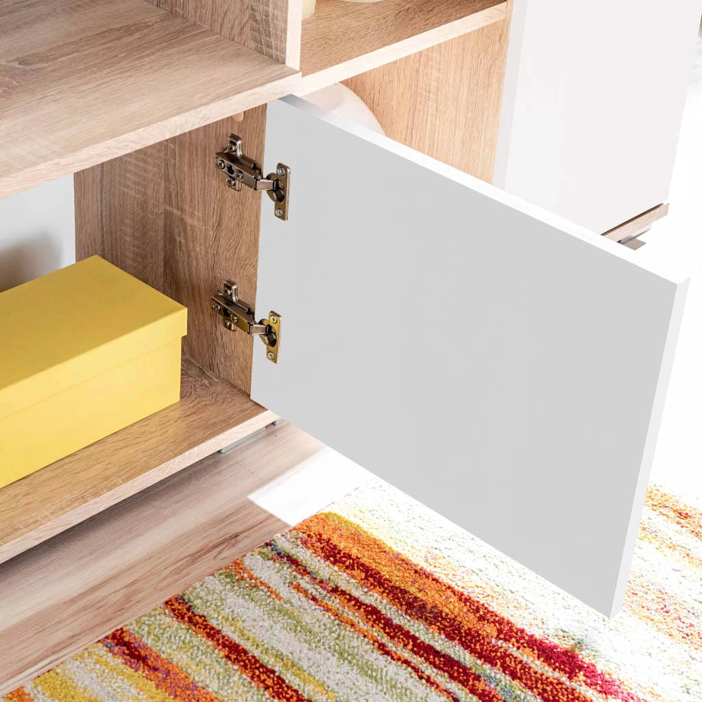 Mobile TV/credenza a parete dal design pratico con illuminazione a LED finitura rovere Sonoma e bianco 2502199