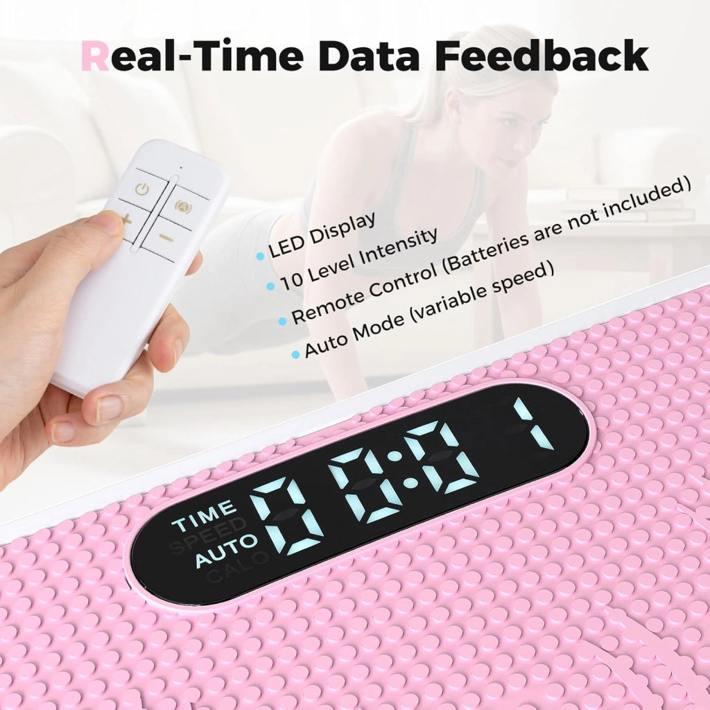 Pedana Vibrante Dimagrante con 10 Livelli di Intensità, Timer da 10 Minuti e Silenziosa Fitness, Pedana Fitness con Schermo e Telecomando per Allenamento Completo a Casa