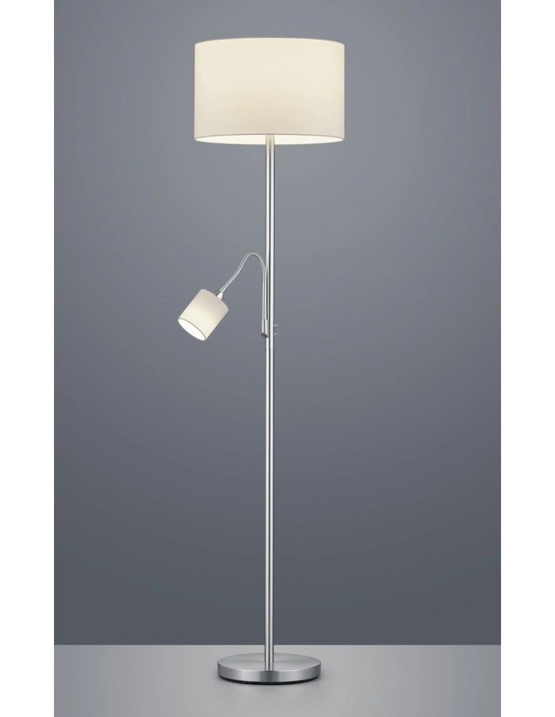Piantana Hotel Nichel Paralume Tessuto Bianco Con Spot Lettura Trio Lighting