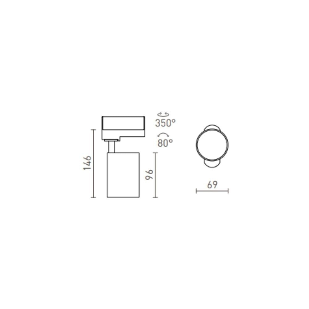 Faretto cilindrico CONNOR per binario trifase bianco/nero  230V LED GU10 10W