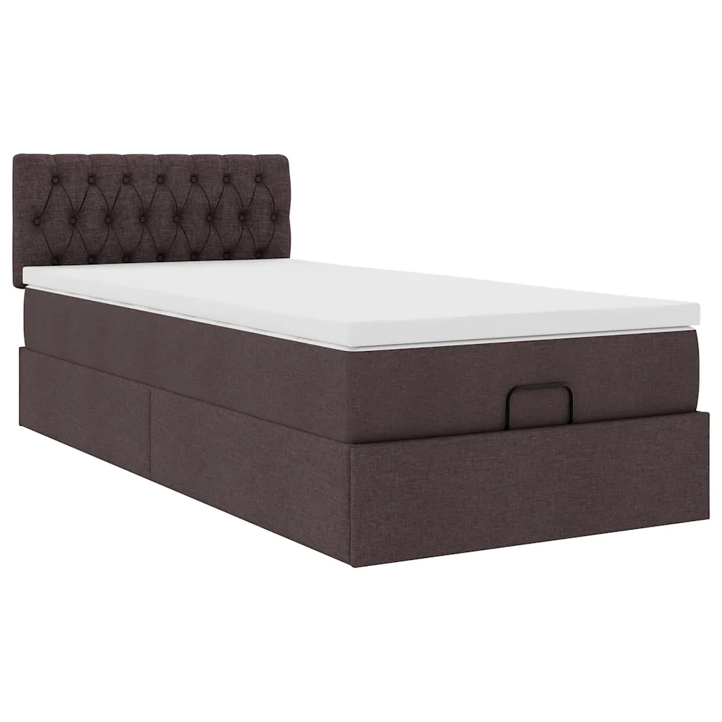 Pouf Letto con Materasso Marrone Scuro 100x200 cm in Tessuto