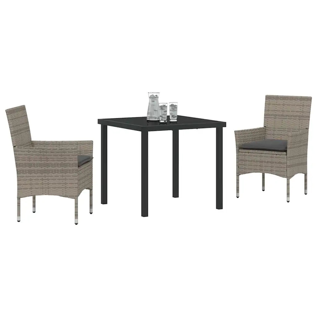 Set da Pranzo per Giardino con cuscino 3 pcs Grigio polyrattan