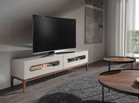 Porta TV in legno grigio e noce con illuminazione interna