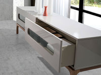 Porta TV in legno grigio e noce con illuminazione interna