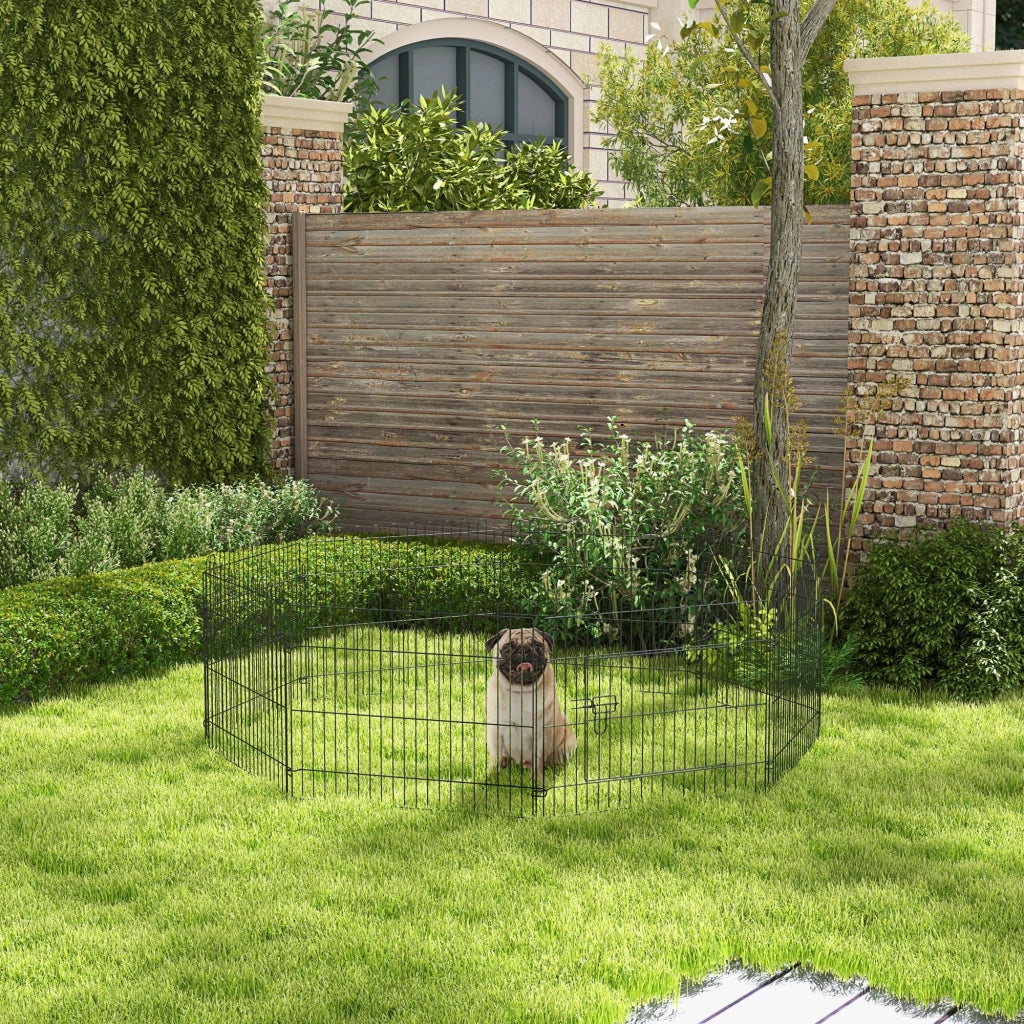 Recinto per Cani e Cuccioli 8 Pannelli in Acciaio, Gabbia per Cani, Box per Animali Domestici da Interno e Esterno, ?180x61 cm, Nero