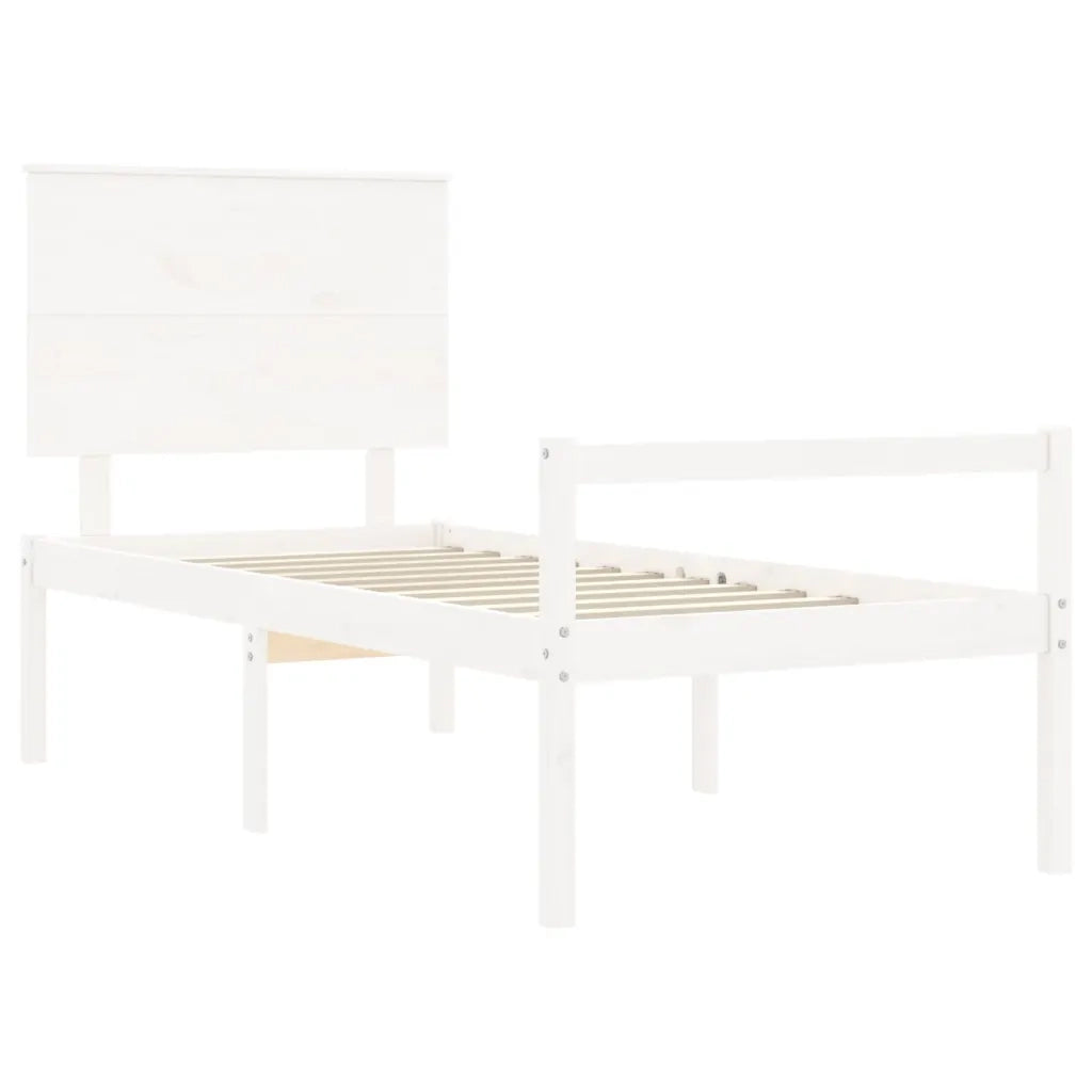 Letto per Anziani con Testiera-Struttura Letto per Anziani Bianco Single in Legno Massello 502189